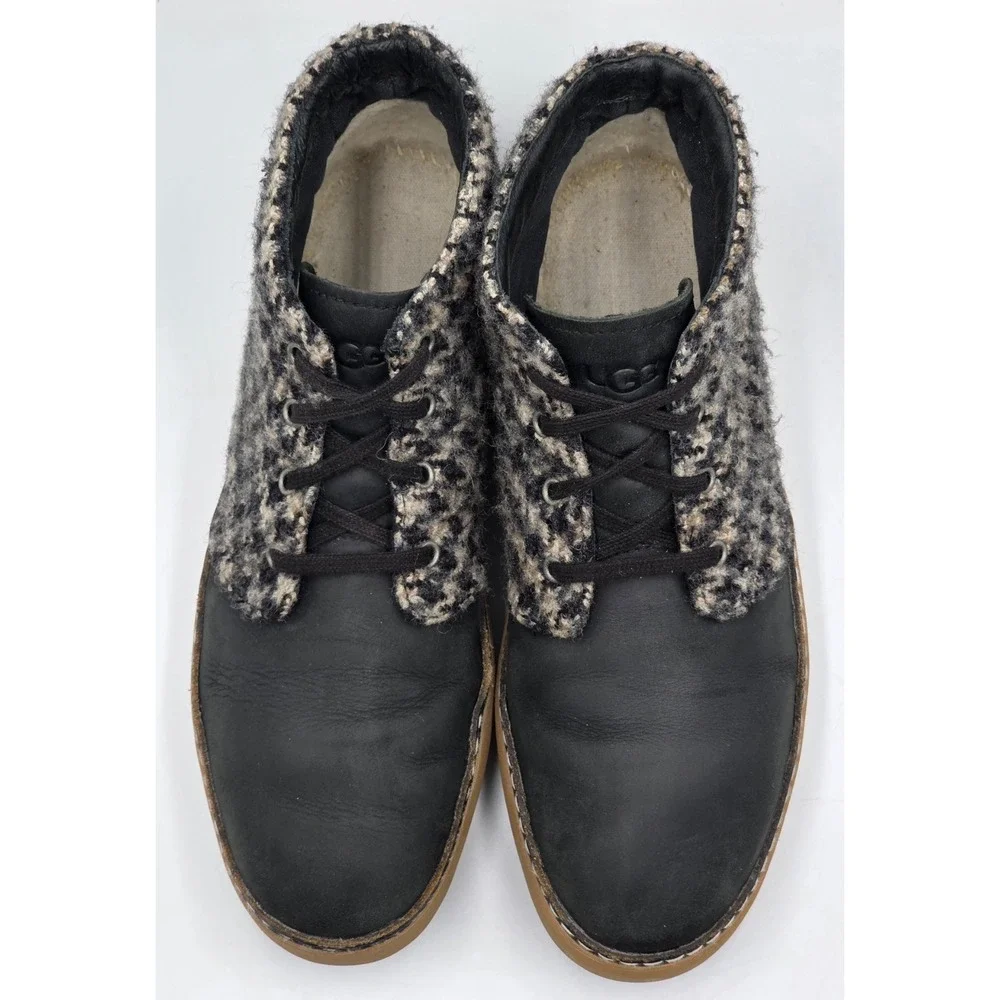 UGG Men's Black White Leather Tweed Wool Lace Up Professor Chukka Boots 9